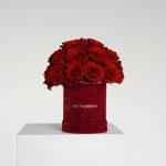 Velvet Affection red rose hat box arrangement by DV Flowers