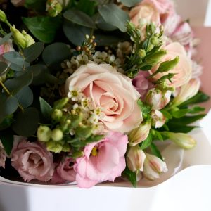 Pink Whisper bouquet with blush roses and pink lisianthus by DV Flowers