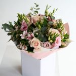 Pink Whisper bouquet with blush roses and pink lisianthus by DV Flowers