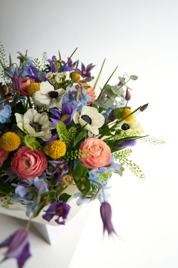 Spring Bloom Collection bouquet with blush roses and pink lisianthus by DV Flowers