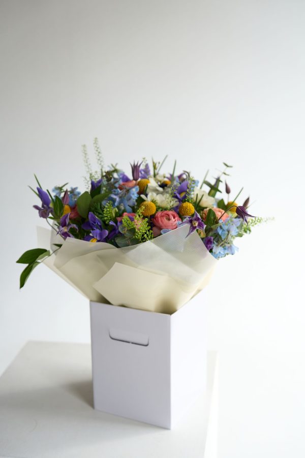Spring Bloom Collection bouquet with blush roses and pink lisianthus by DV Flowers