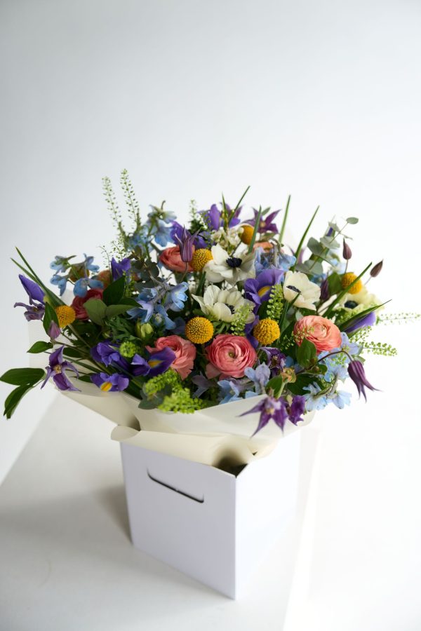 Spring Bloom Collection bouquet with blush roses and pink lisianthus by DV Flowers