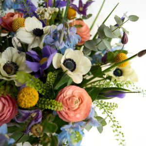 Spring Bloom Collection bouquet with blush roses and pink lisianthus by DV Flowers