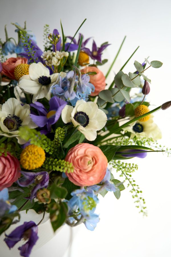 Spring Bloom Collection bouquet with blush roses and pink lisianthus by DV Flowers