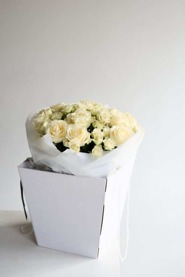 The Classic Rose bouquet with cream and white roses by DV Flowers
