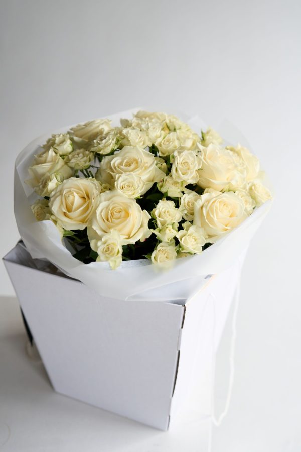 The Classic Rose bouquet with cream and white roses by DV Flowers